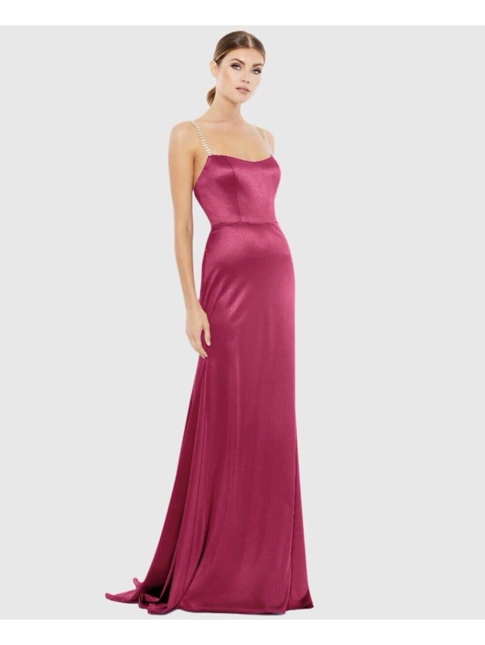 Ieena For Mac Duggal Charmeuse Rhinestone Strap Trumpet Gown Dress Size 2 Pink